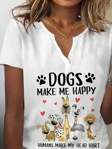 Dog Pattern Jersey Loose Casual Top