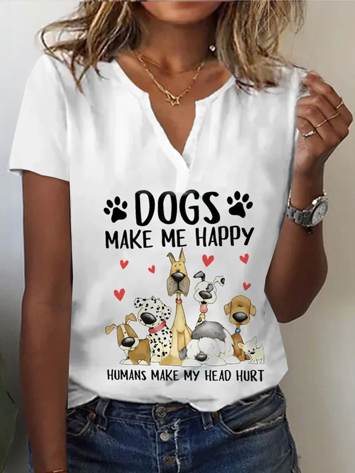 Dog Pattern Jersey Loose Casual Top