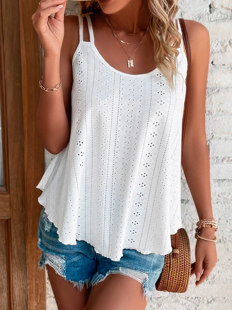 Plain Solid Eyelet Embroidery Cami  Casual Cami