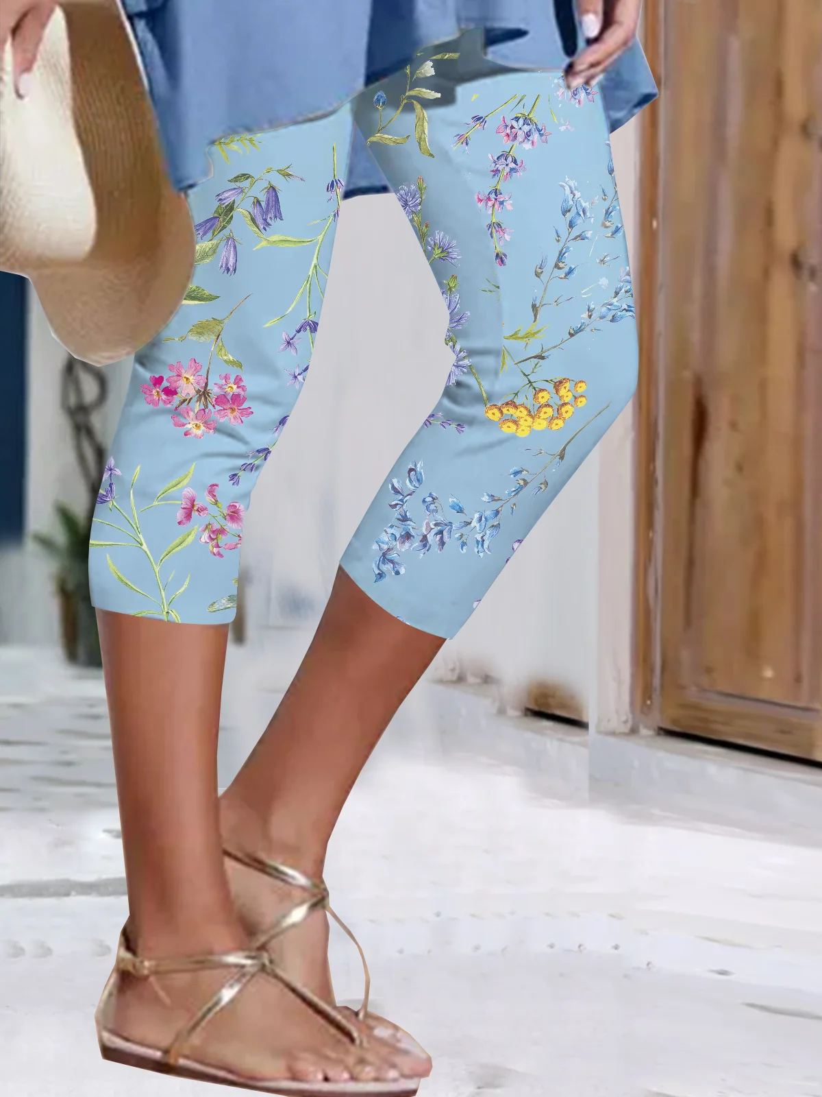 Casual Floral Print Capri Legging