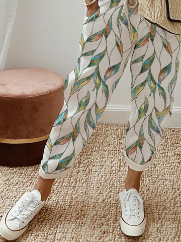 Casual Geometria Print Soild Drawstring Straight Pant