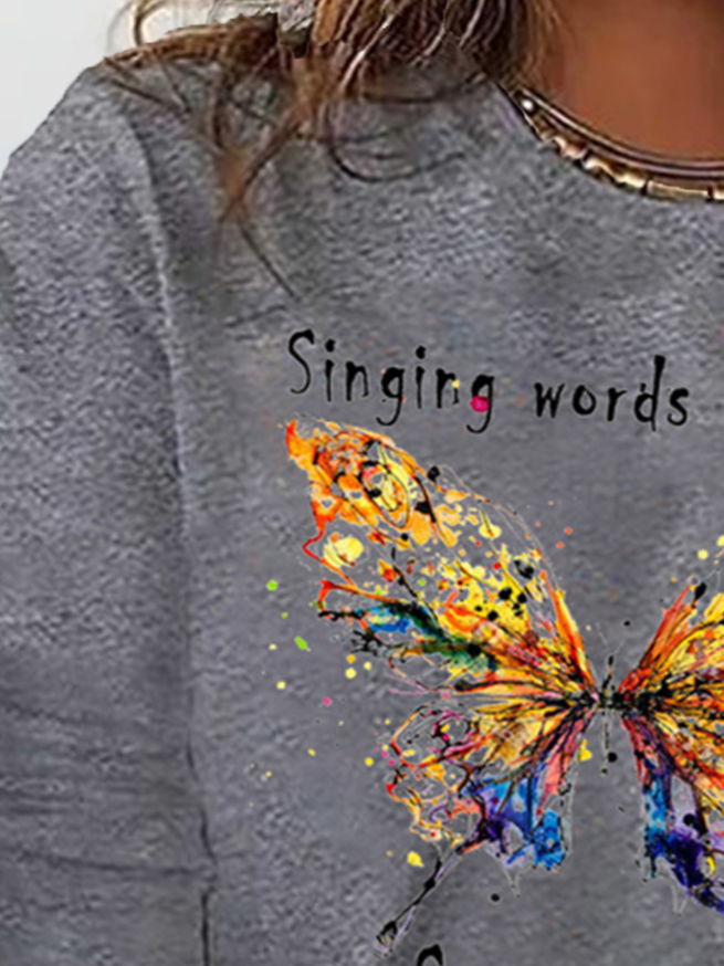 plus size Butterfly Long sleeve Loose Casual T-Shirt