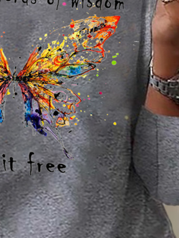 plus size Butterfly Long sleeve Loose Casual T-Shirt