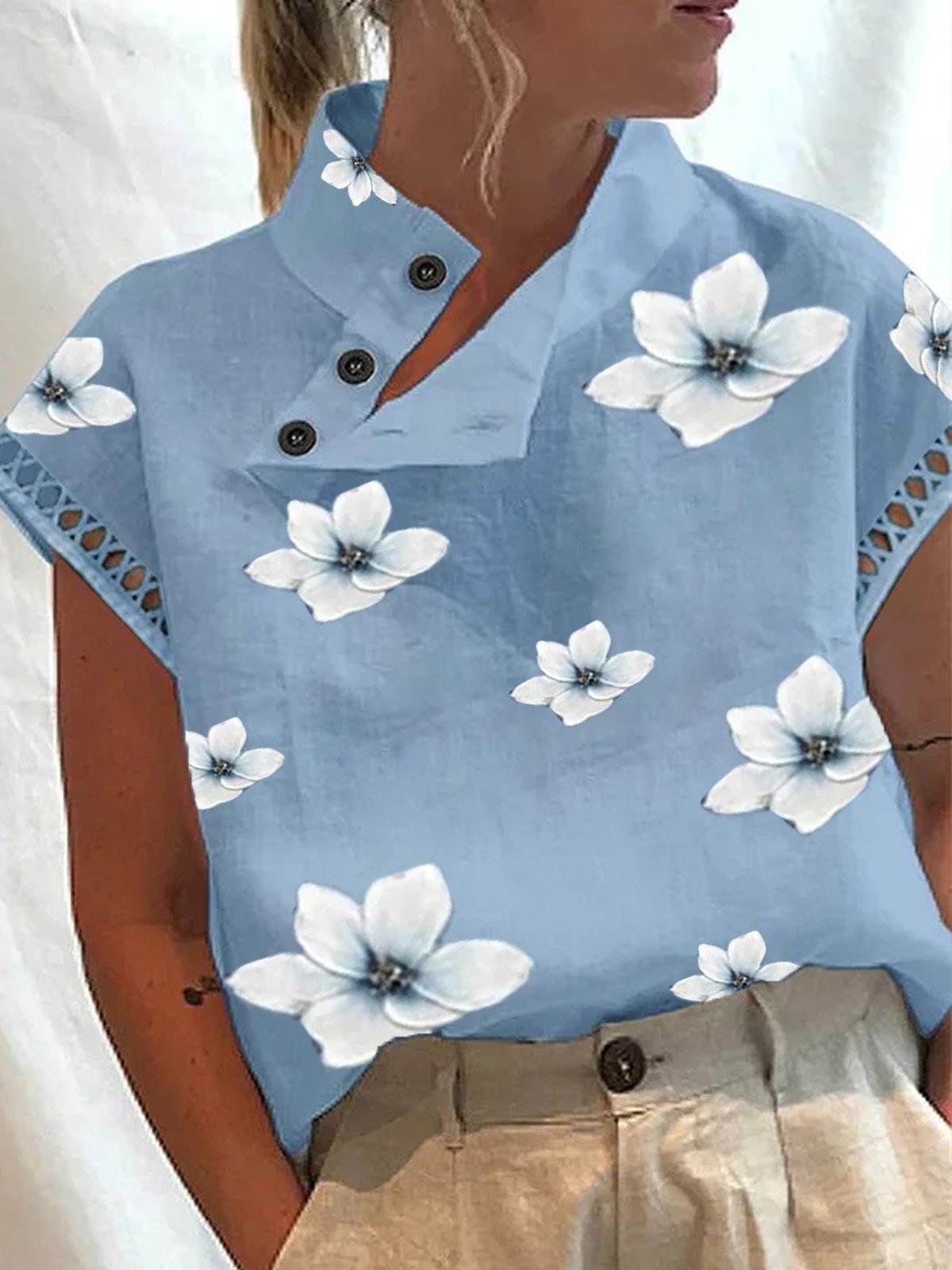 Casual Asymmetrical Floral Printed Blouse