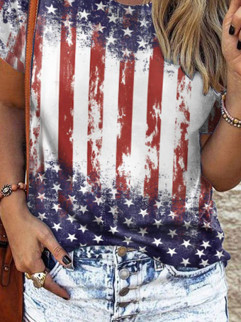 America Flag Casual Crew Neck T-Shirt