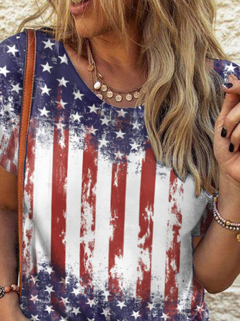 America Flag Casual Crew Neck T-Shirt