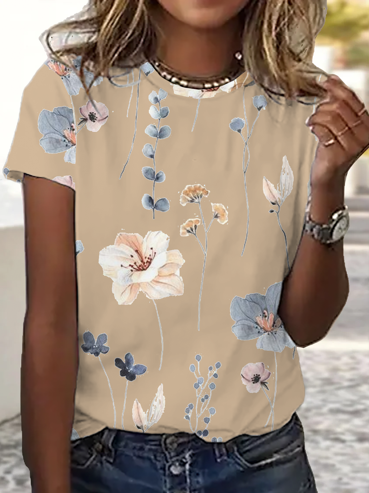 Jersey Loose Floral Casual T-Shirt | noracora