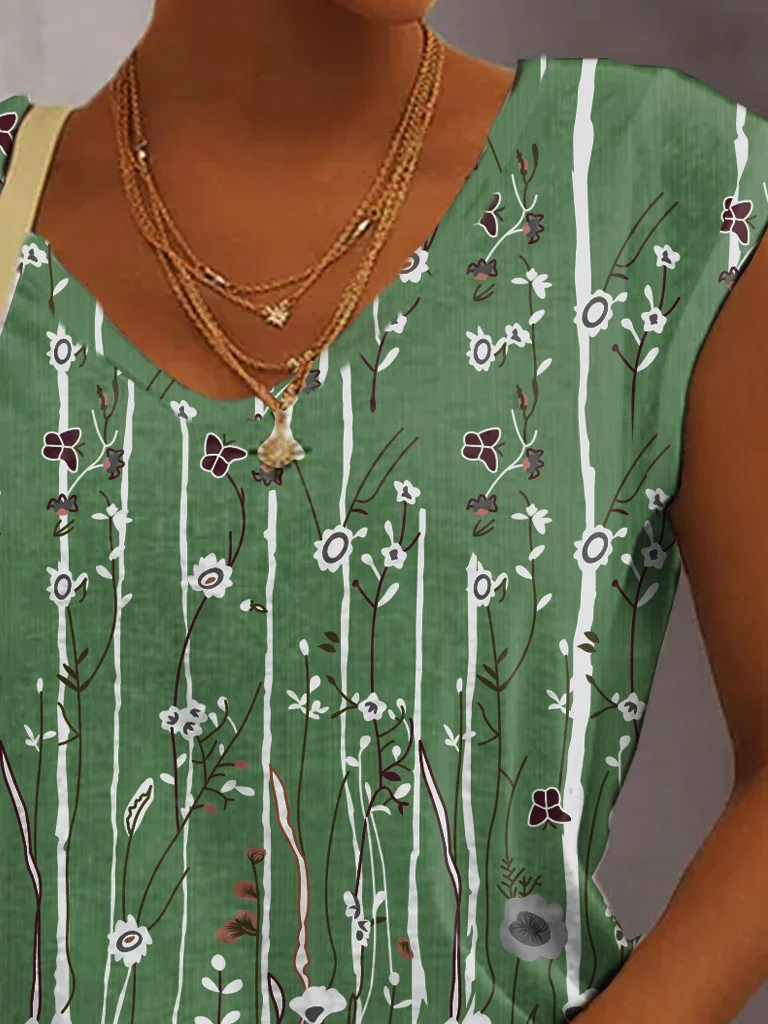 V Neck Floral Casual Printing Tank Top