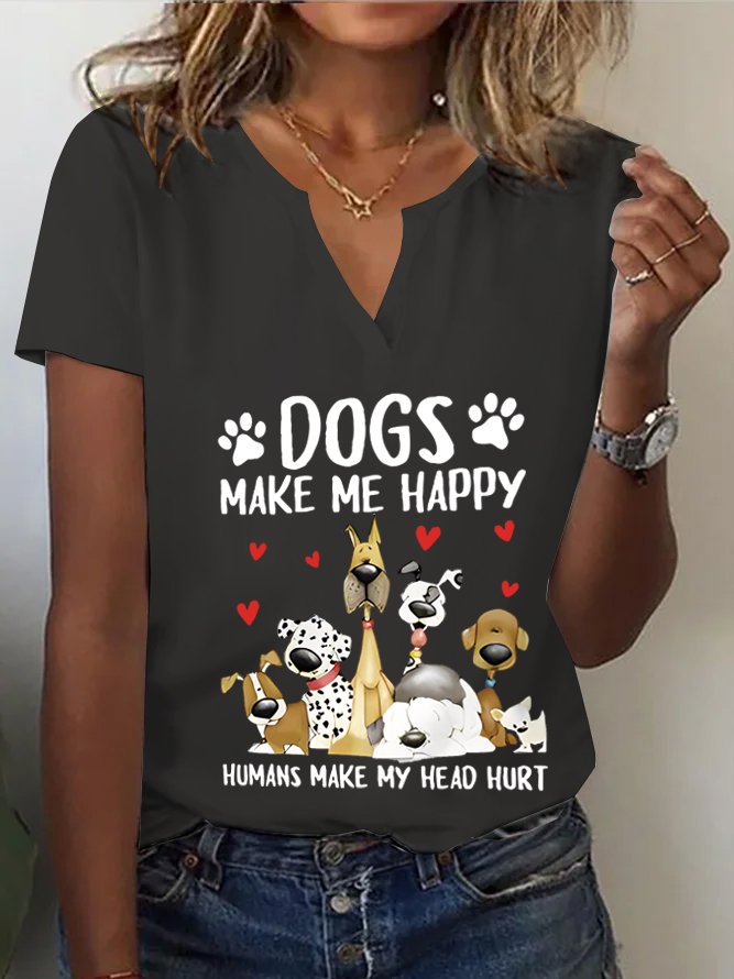 Dog Pattern Jersey Loose Casual Top