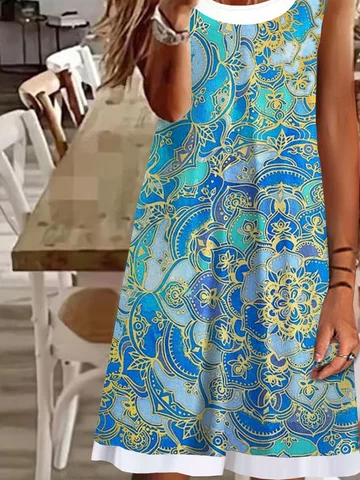 Ethnic Printed Jersey Loose Casual Dress