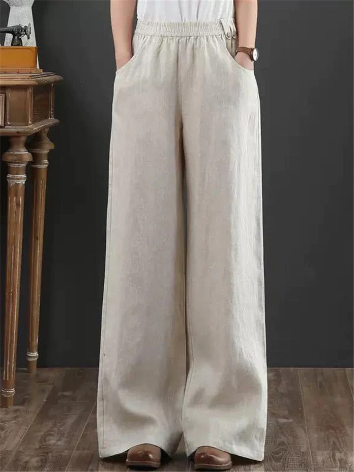 Boho Plain High Waist Long Straight Pants