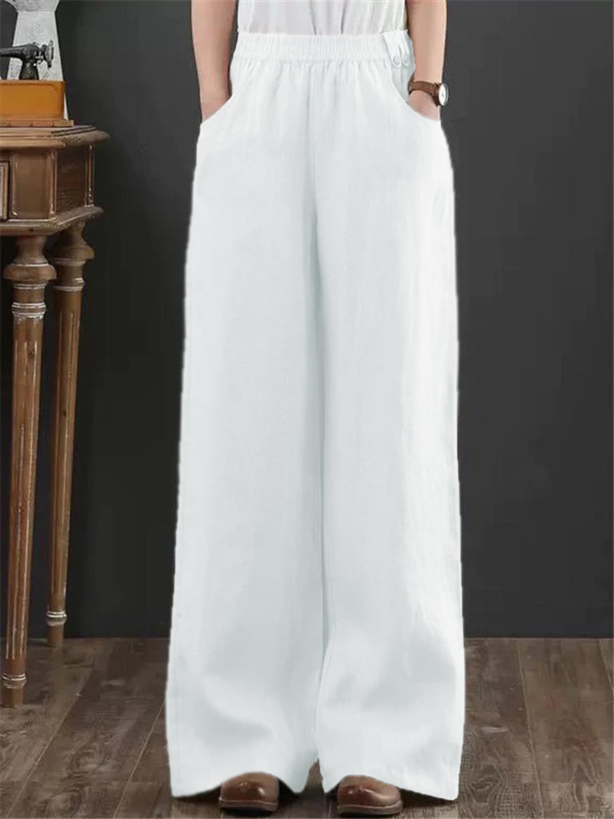 Boho Plain High Waist Long Straight Pants