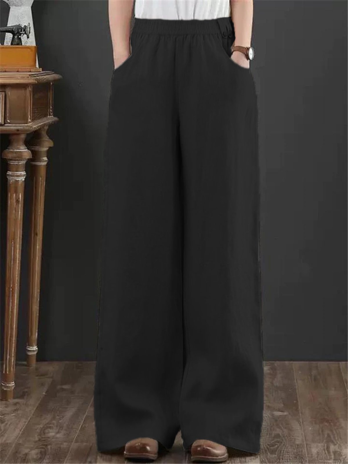 Boho Plain High Waist Long Straight Pants