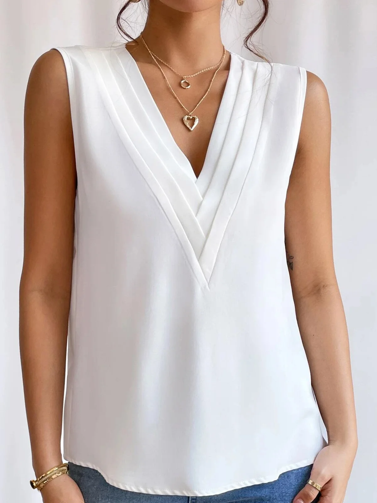 V Neck Casual Loose Plain Tank Top