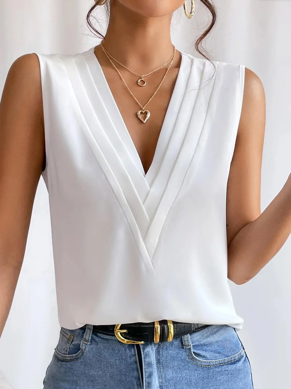 V Neck Casual Loose Plain Tank Top