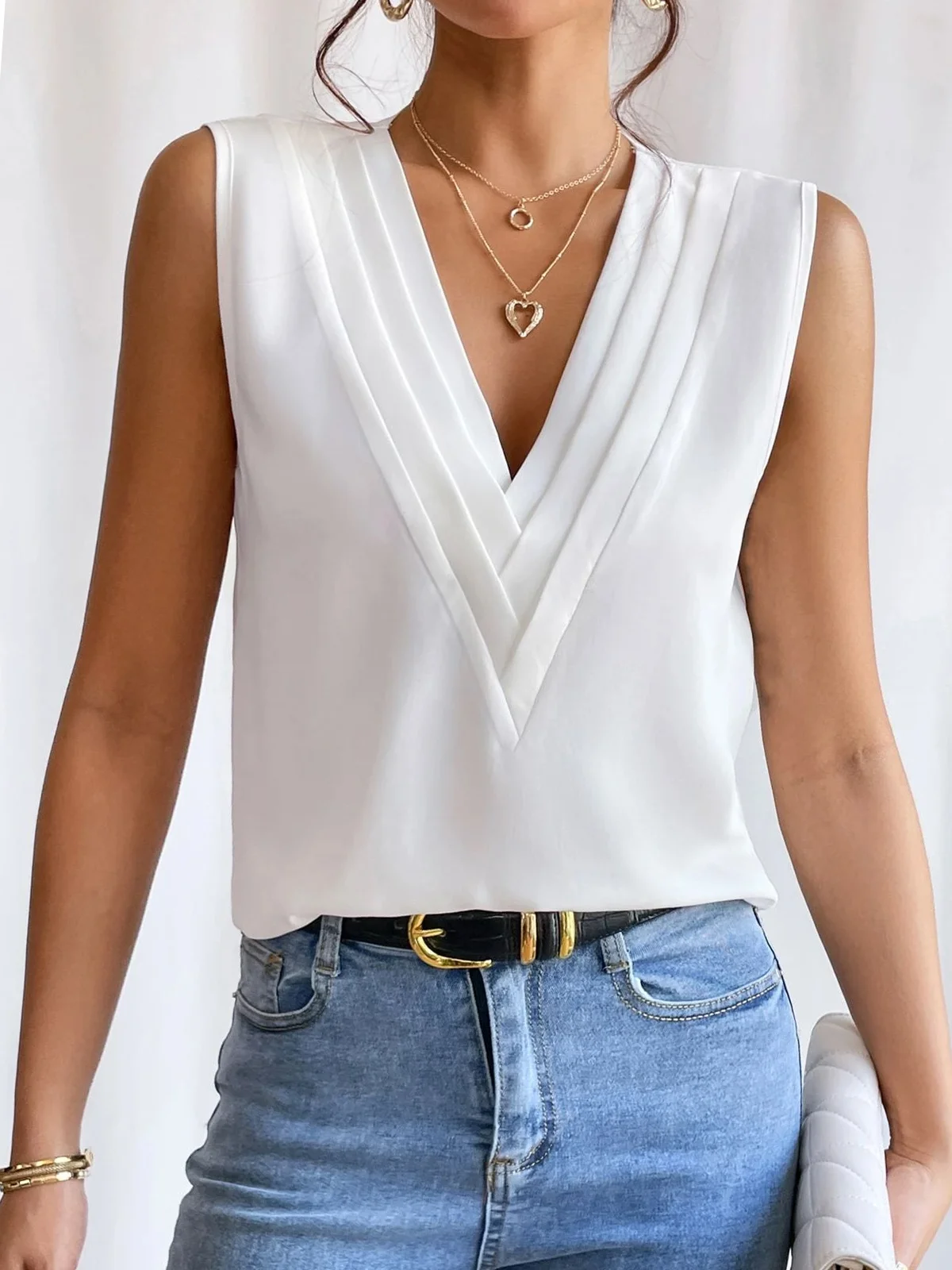 V Neck Casual Loose Plain Tank Top