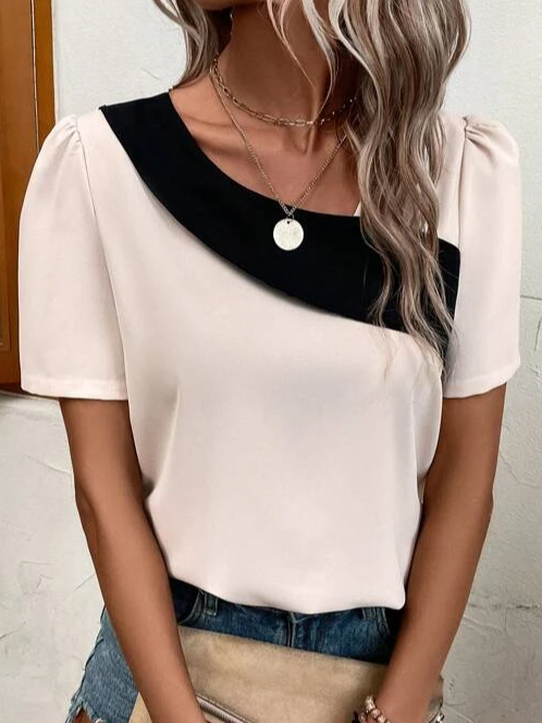 Color Block Loose Casual Asymmetrical Shirt