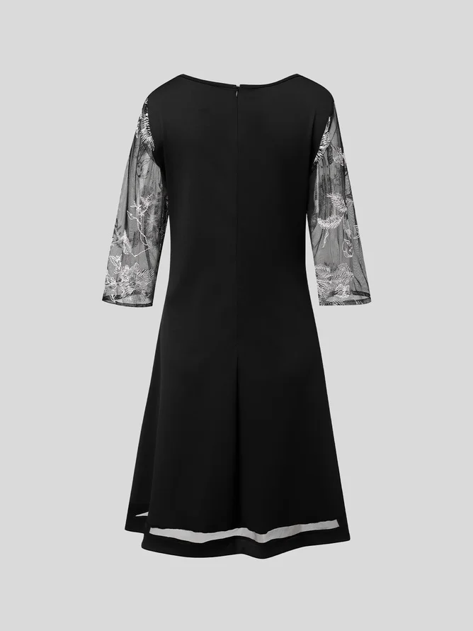 Women's Mini Dress Elegant See Through Floral Black Dress