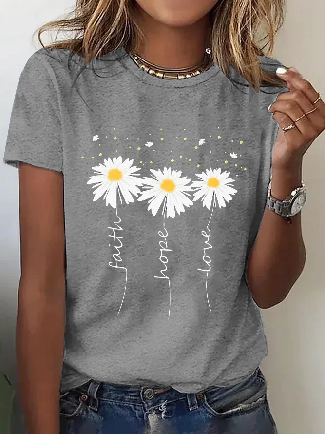 Casual Floral Crew Neck Short Sleeve T-shirt