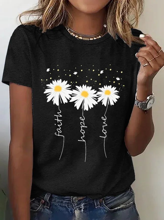 Casual Floral Crew Neck Short Sleeve T-shirt