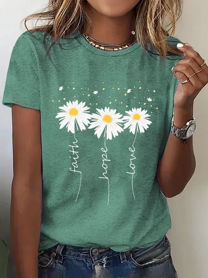 Casual Floral Crew Neck Short Sleeve T-shirt