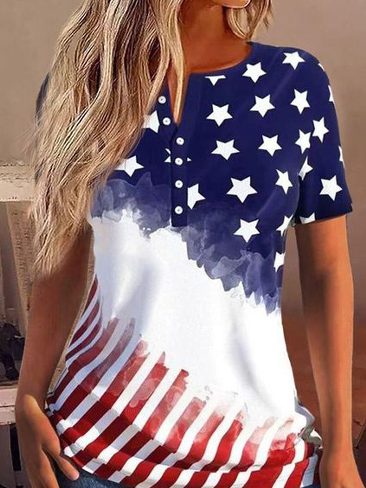 Casual Buckle Independence Day Jersey Blouse