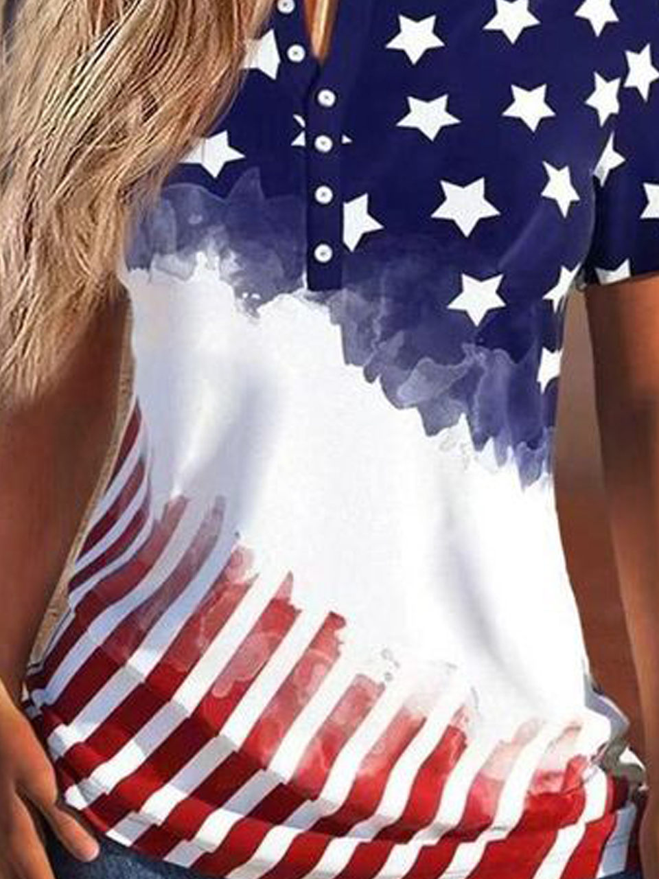 Casual Buckle Independence Day Jersey Blouse