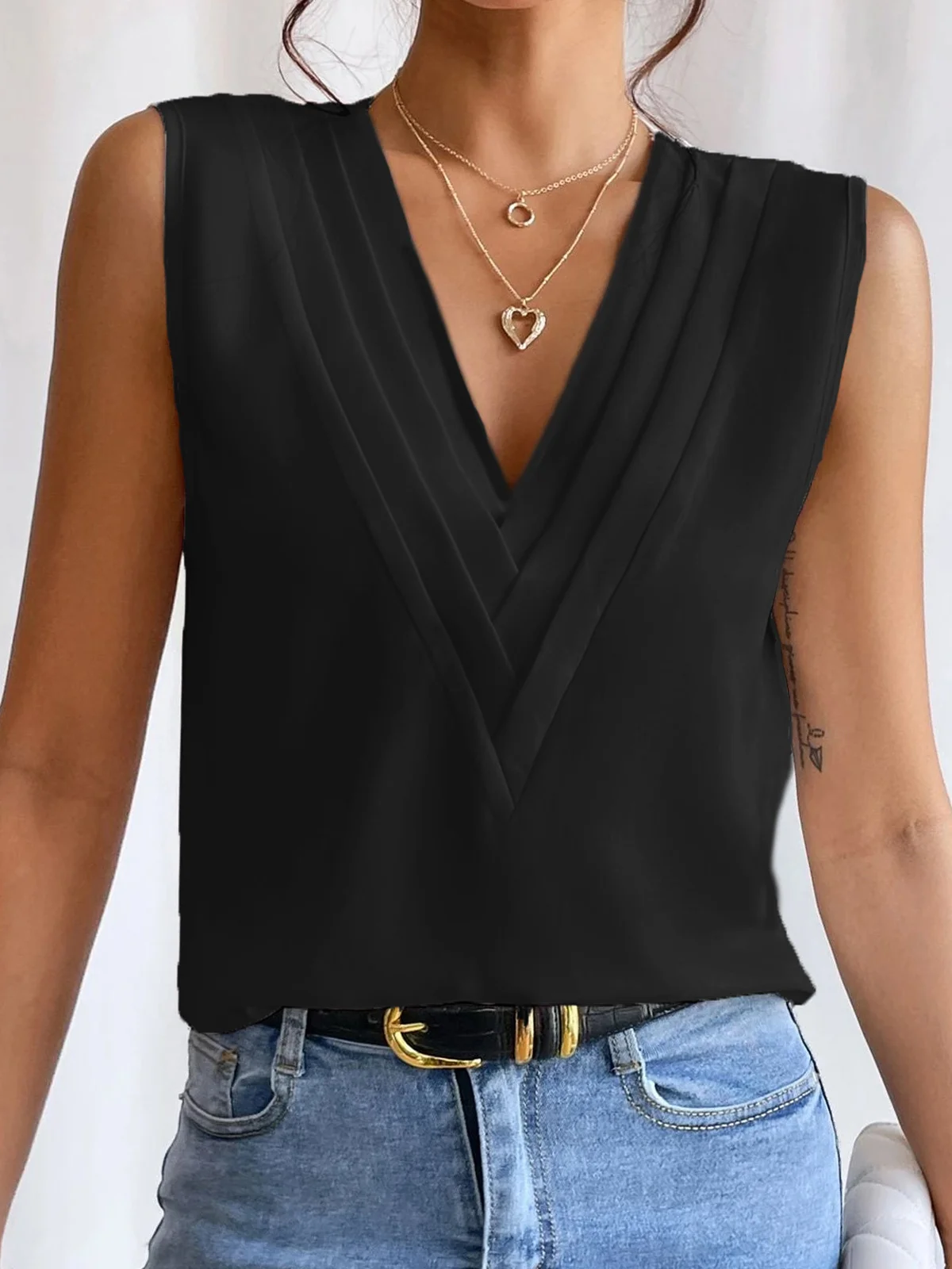 V Neck Casual Loose Plain Tank Top