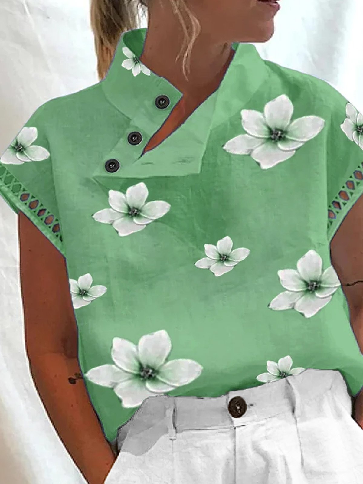 Casual Asymmetrical Floral Printed Blouse