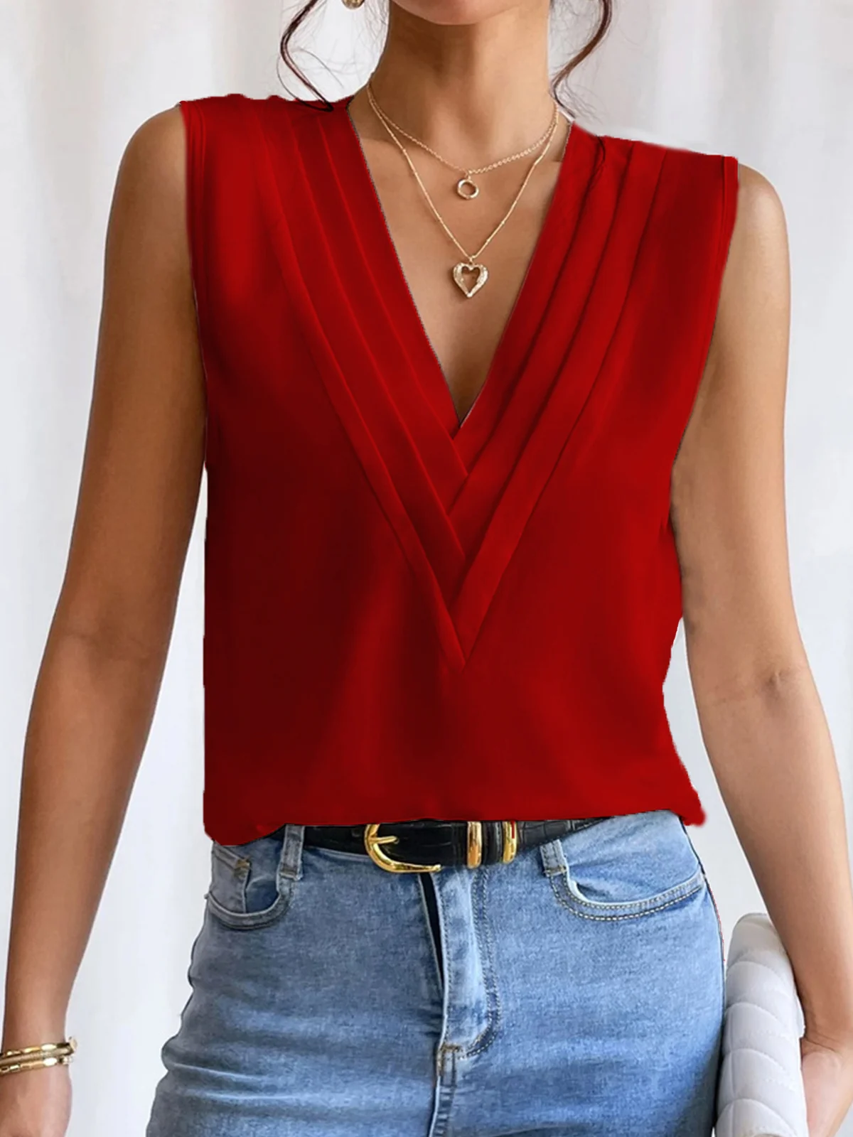 V Neck Casual Loose Plain Tank Top