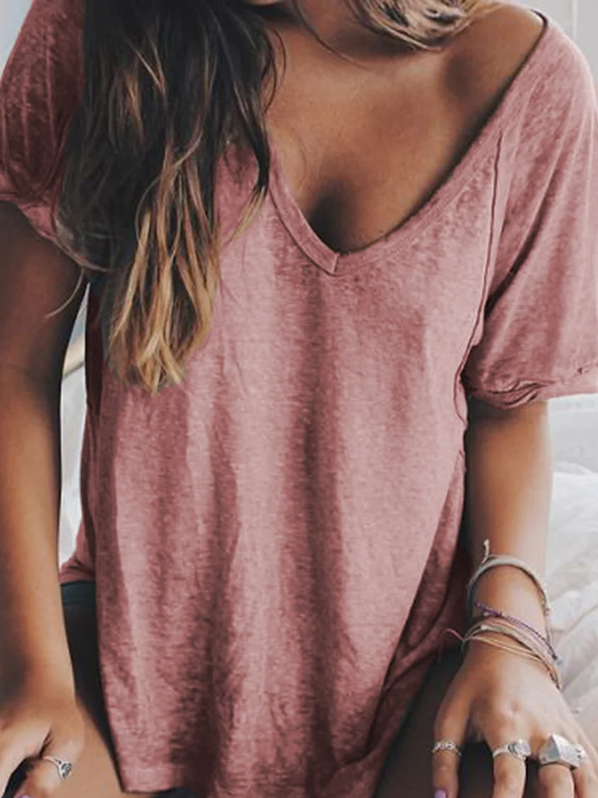 Woman Summer V neck Loose T Shirt Tops