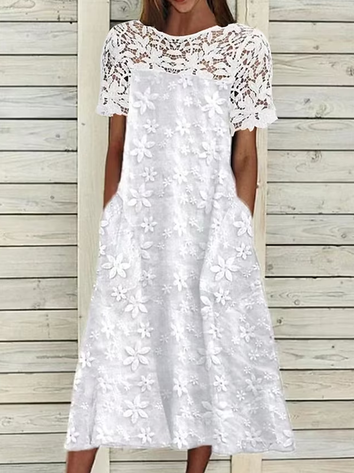 Cotton-Blend Linen Floral Dress