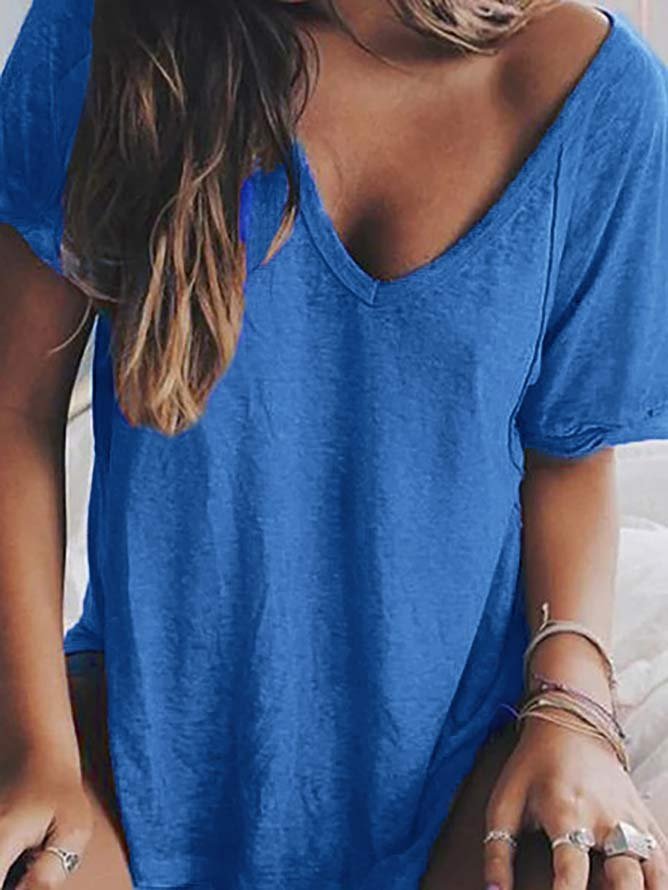 Woman Summer V neck Loose T Shirt Tops