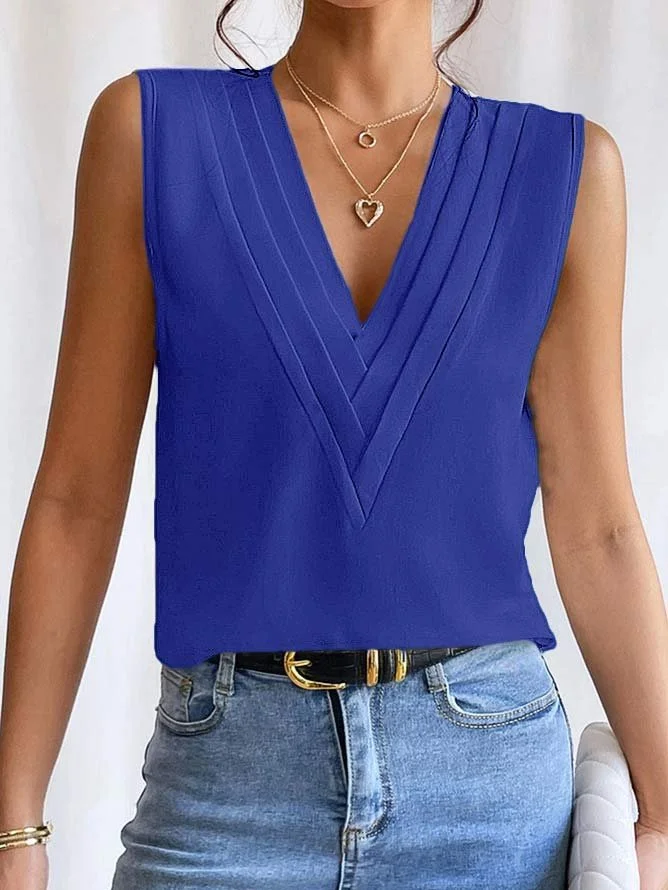 V Neck Casual Loose Plain Tank Top