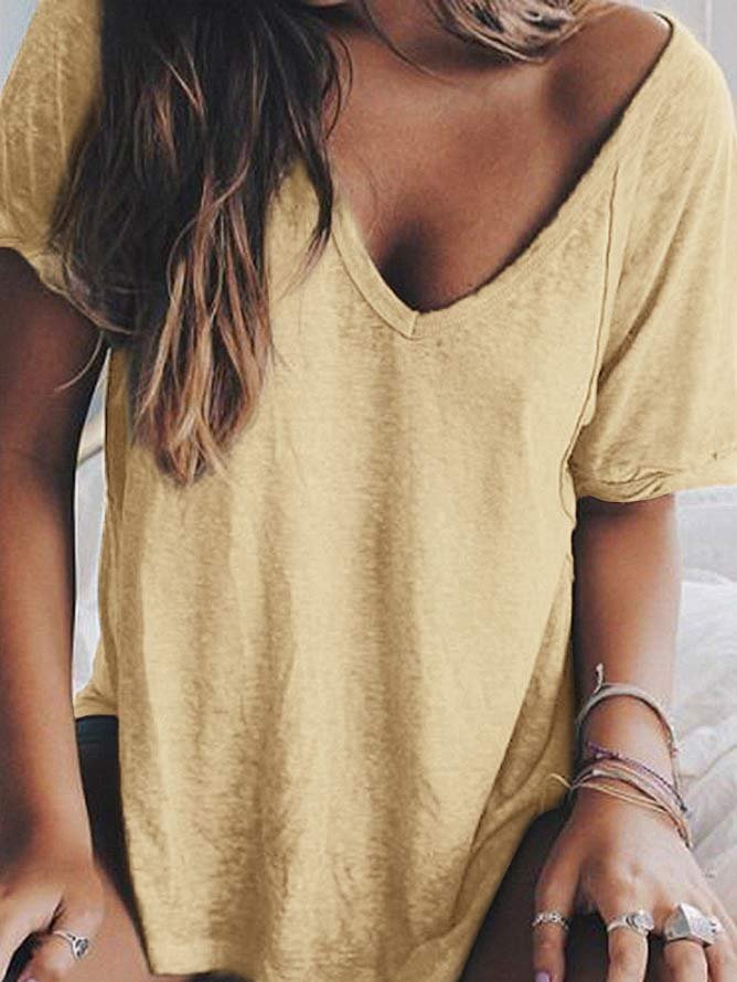 Woman Summer V neck Loose T Shirt Tops