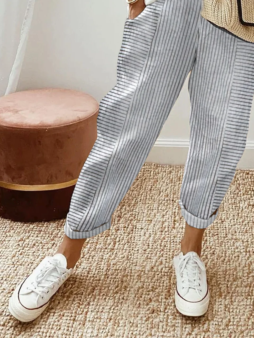 Striped Printed Casual Loose Elastic Wiast Pant