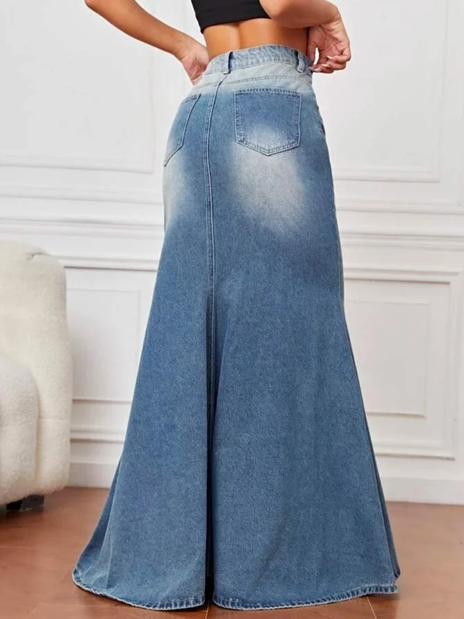 Regular Fit Casual Denim Plain Denim Skirt