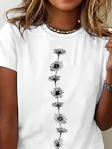 Casual Short Sleeve Crew Neck Floral T-Shirt