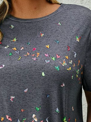 Plus Size Butterfly Printed Casual T-Shirt