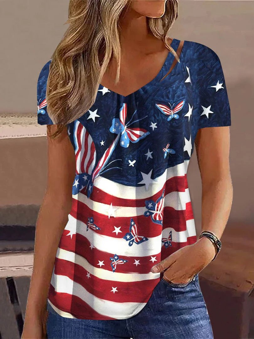 Loose Casual America Flag Shirt