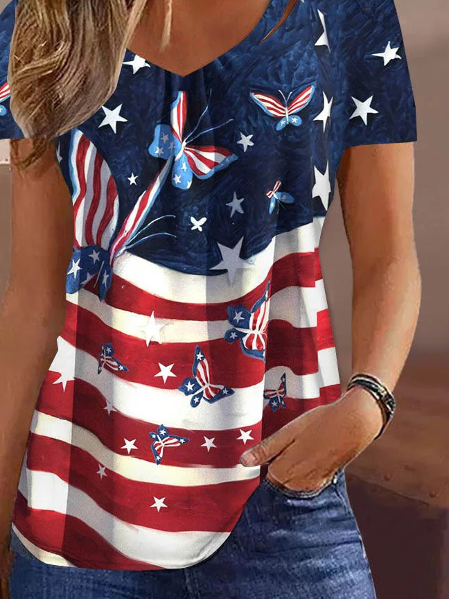 Loose Casual America Flag Shirt