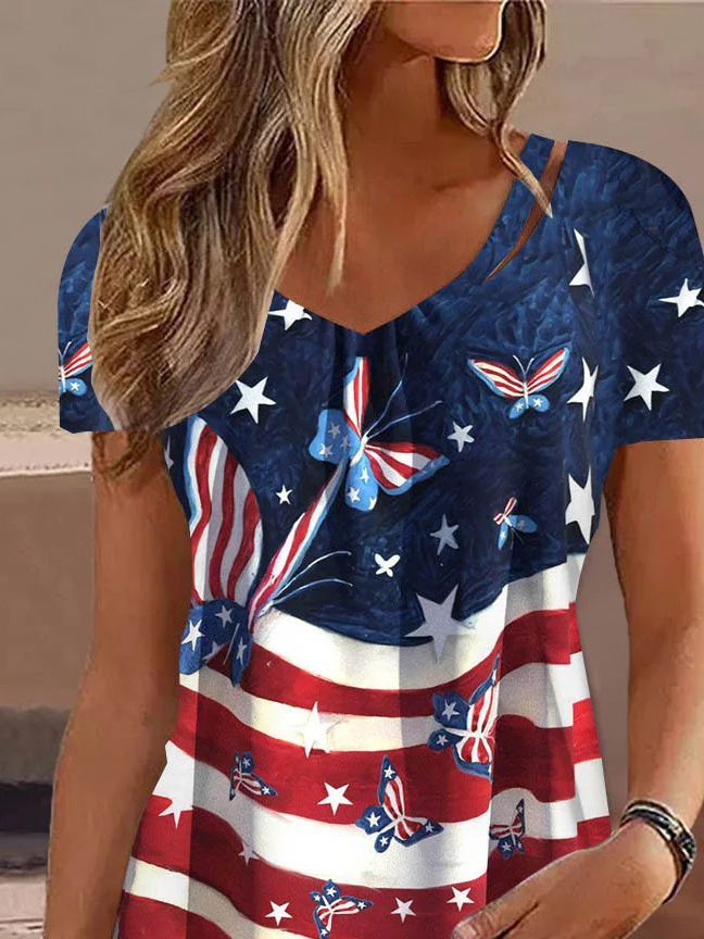 Loose Casual America Flag Shirt