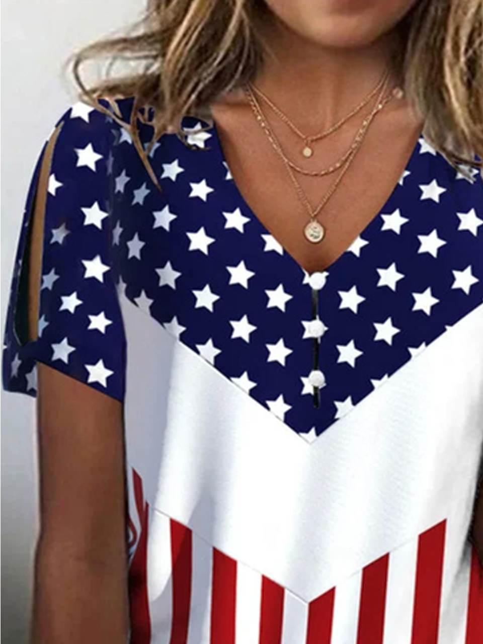 Loose Casual V Neck Independence Day Shirt