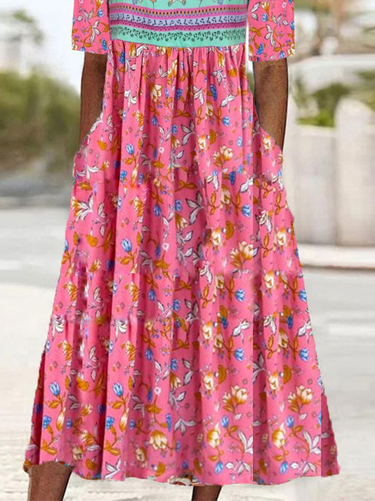 Floral Vacation Crew Neck Loose Dress