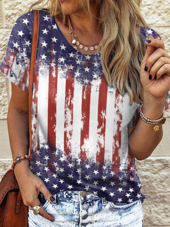 America Flag Casual Crew Neck T-Shirt