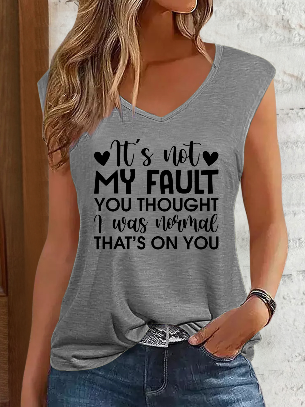 Simple V Neck Text Letters Tank Top