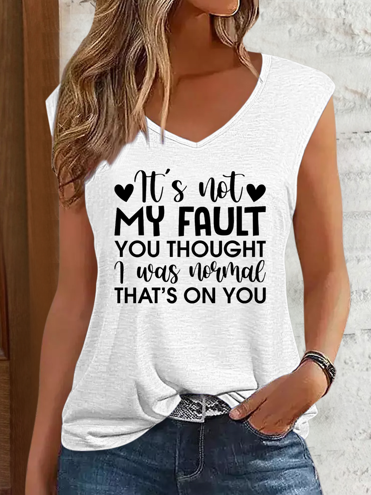 Simple V Neck Text Letters Tank Top