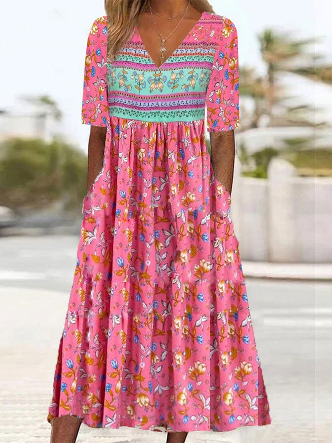 Floral Vacation Crew Neck Loose Dress