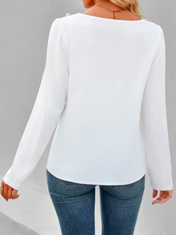 Loose Crew Neck Elegant Plain Button Detail Blouse