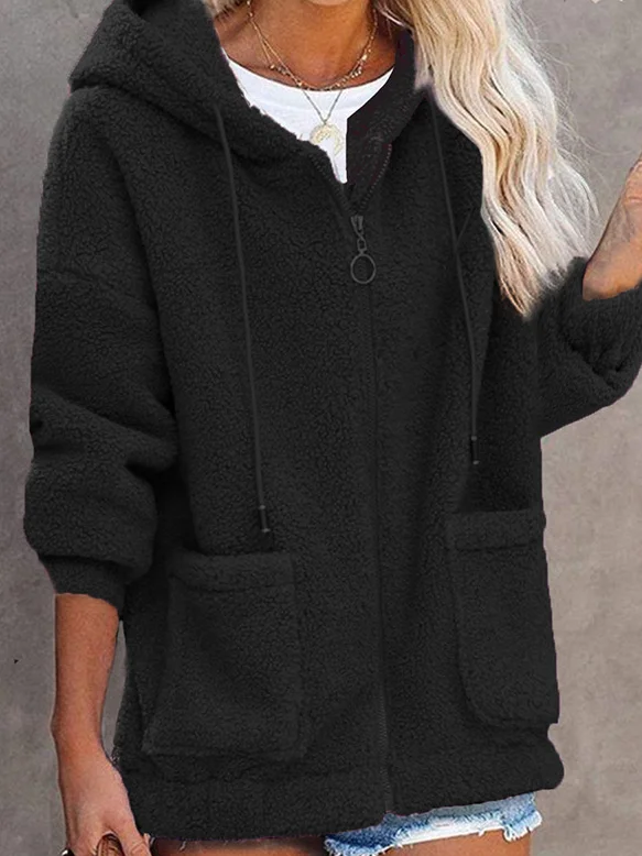 Hoodie Long Sleeve Plain Heavyweight Micro-Elasticity Loose Hooded Teddy Jacket For Women